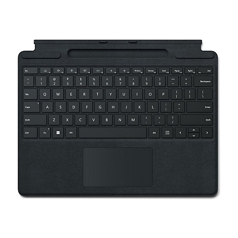 Clavier noir avec pavé tactile, étiquettes de touches, Esc, Tab, Ctrl, Maj, Fn, Alt et touches fléchées.