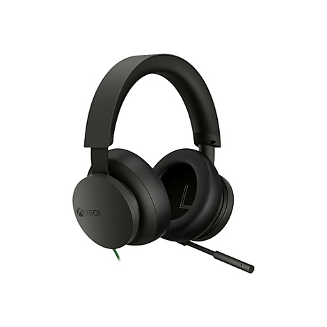 Casque de jeu Xbox noir avec microphone sur fond blanc.