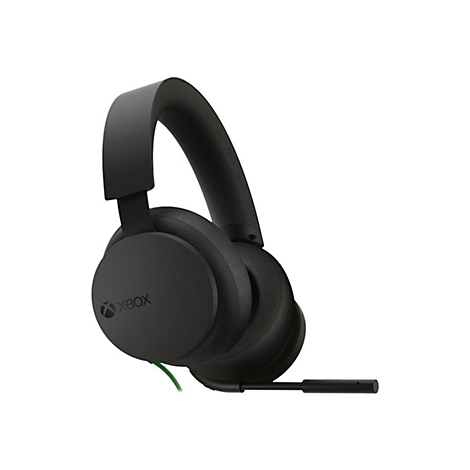 Casque Xbox noir avec microphone sur fond blanc.