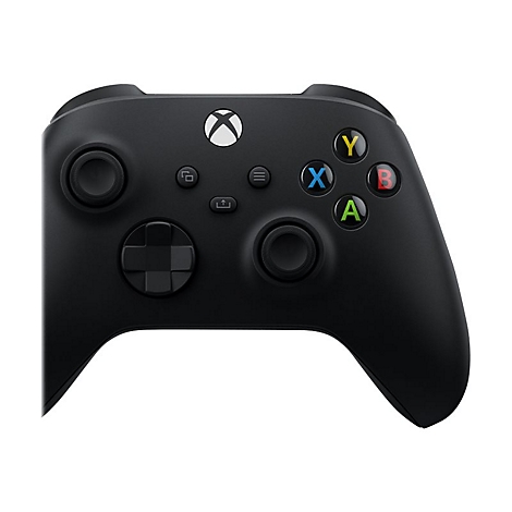Schwarzer Xbox Controller. Auf der Oberseite das Xbox Logo und bunte Knöpfe: Y, X, B, A.