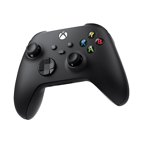 Schwarzer Xbox-Controller, Knöpfe mit Buchstaben und Xbox-Logo.