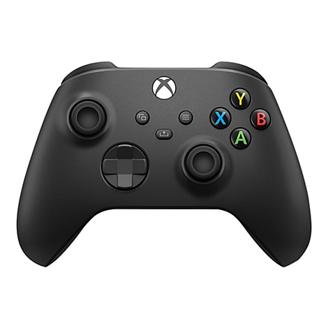 Schwarzer Xbox-Controller mit farbigen Knöpfen: X, Y, B und A. In der Mitte befindet sich das Xbox-Logo.