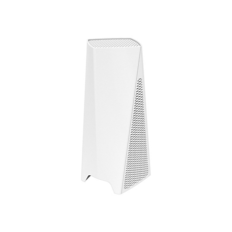 Ein weißes, schlankes Modem auf weißem Hintergrund. Oben und an der Seite sind Lüftungsöffnungen.