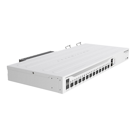 Weißer MikroTik Cloud Core Router mit mehreren SFP-Anschlüssen vor weißem Hintergrund.