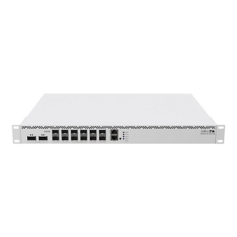 Weißer MikroTik Netzwerk-Router CCR2216-1G-12XS-2XQ mit zahlreichen Anschlüssen vor weißem Hintergrund.