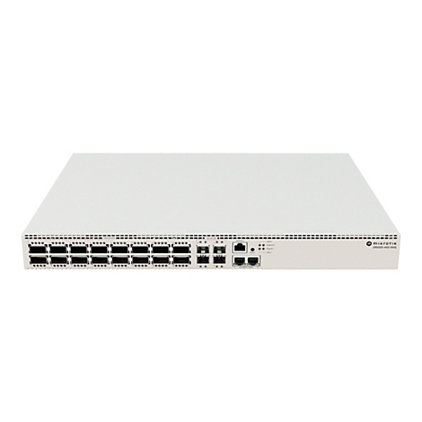 MikroTik CRS520-4XS-16XQ Netzwerk-Switch mit zahlreichen Anschlüssen in weißem Gehäuse vor neutralem Hintergrund.
