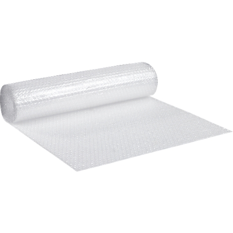 Rolled up transparent bubble wrap, partially unrolled.