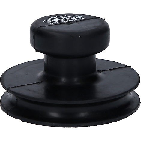 Schwarzer Saugnapf mit Griff, Blick von oben.