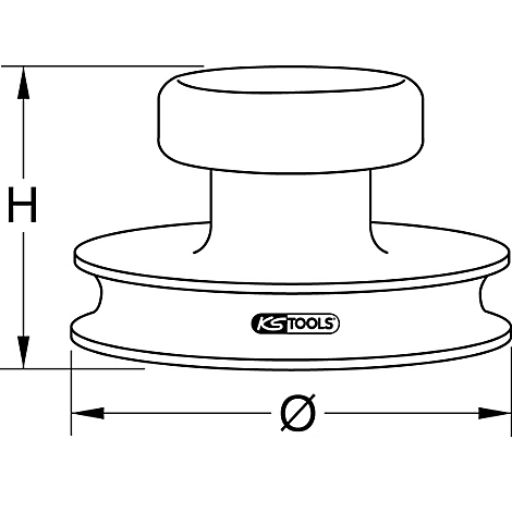 Draufsicht auf ein Werkzeug, das aus einem zylindrischen Griff und einer scheibenförmigen Basis besteht. Auf der Basis steht der Schriftzug 'KS TOOLS'.