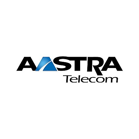 Das Firmenlogo von Aastra Telecom in Schwarz mit blauem Akzent im ersten A.