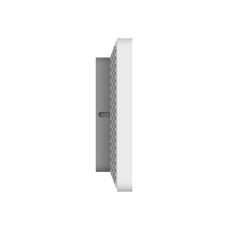 Seitenansicht eines rechteckigen, weißen LED-Panels mit einer grauen Rückseite auf neutralem Hintergrund.
