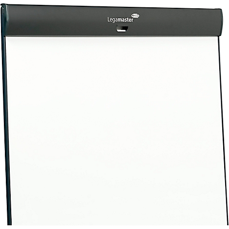 Ein weißer Flipchart-Block mit einer schwarzen Kopfleiste und dem Legamaster-Logo.