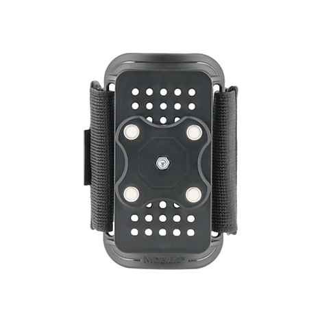 Schwarze Smartphone-Halterung mit Armband und Logo 'MOBILIS'.