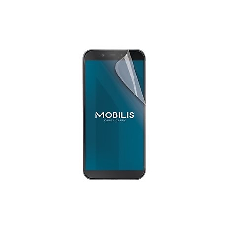 Smartphone mit aufgetragener Displayschutzfolie. Auf dem Bildschirm ist das Logo von MOBILIS zu sehen.