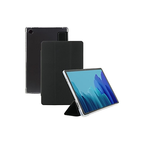 Drei Tablets mit verschiedenen Hüllen vor weißem Hintergrund. Eines hat ein geöffnetes Cover, eines eine durchsichtige Hülle, das dritte eine Hülle, die geschlossen ist.