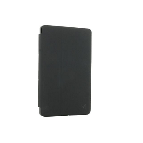 Schwarze Tablet-Hülle, die auf weißem Hintergrund steht. Unten rechts ist ein 'M' Logo.