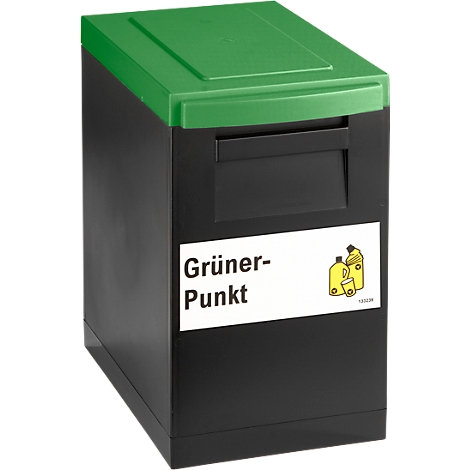 Black container with green lid and "Grüner Punkt" sticker.
