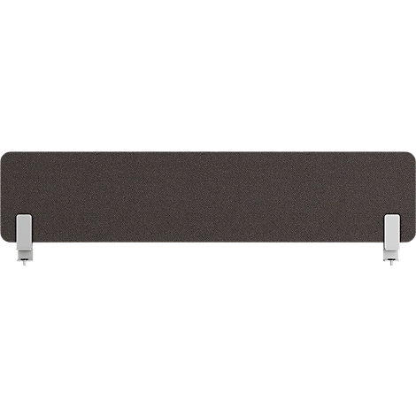 Dark brown acoustic panel with brackets. Rectangular shape, rough surface, two white brackets on the sides.