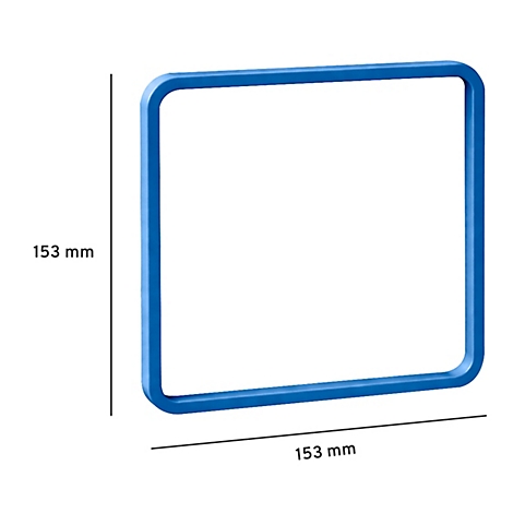 Cadre carré bleu, dimensions : 153 mm x 153 mm.