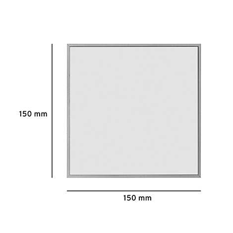 Vierkant bord met zilveren frame. Afmetingen: 150 mm x 150 mm.