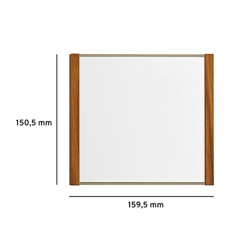 Rechthoekige spiegel met houten frame. Afmetingen: 159,5 mm x 150,5 mm.