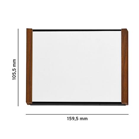 Rechthoekige spiegel met houten frame. Afmetingen: 159,5 mm x 105,5 mm.