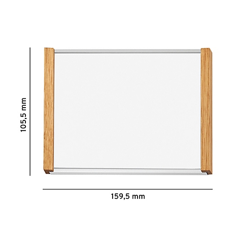 Rechthoekig frame met helder glazen oppervlak, hout aan de zijkanten, afmetingen: 159,5 mm x 105,5 mm.