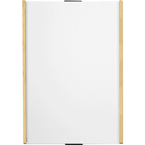 Miroir rectangulaire avec cadre en bois clair et élément de fixation noir.