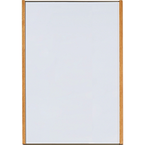 Tableau blanc rectangulaire avec un cadre en bois clair.