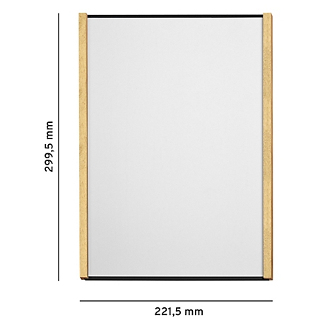 Miroir rectangulaire avec cadre doré et accents noirs. Dimensions : 299,5 x 221,5 mm.