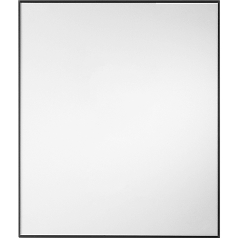 Miroir carré avec un cadre foncé. La surface du miroir est blanche.