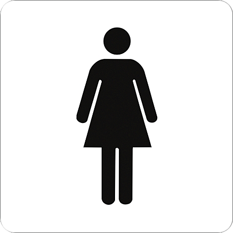 Pictogramme noir et blanc d'une femme, silhouette noire sur fond blanc.