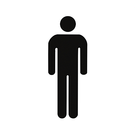 Pictogramme d'un homme en noir sur fond blanc.
