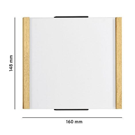 Miroir rectangulaire avec un cadre en bois. Dimensions : 148 x 160 mm. Supports noirs en haut et en bas.