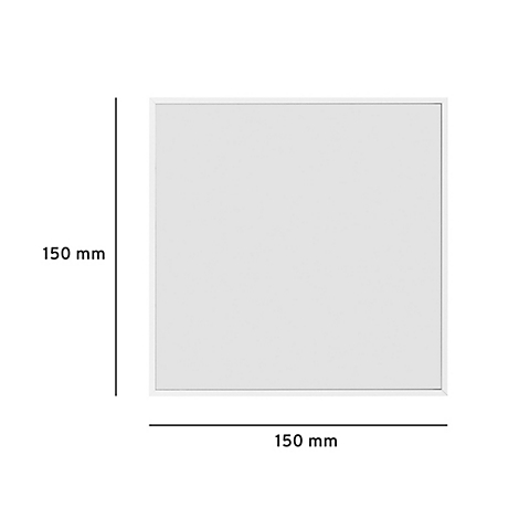 Cadre blanc rectangulaire avec surface blanche. Dimensions de 150 mm indiquées sur deux côtés.