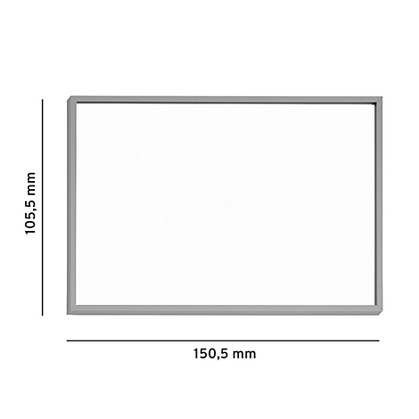 Rechteckige Tafel mit grauem Rahmen und Massangaben: 105,5 mm x 150,5 mm.