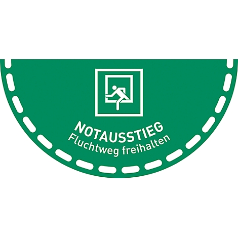 Groen nooduitgangsbord met een symbool van een vluchtende persoon en tekst: NOODUITGANG, vrijhouden vluchtweg.