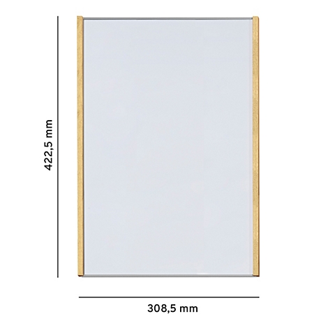 Rechthoekige spiegel met houten frame. Afmetingen: 422,5 mm x 308,5 mm.