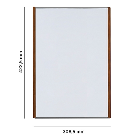 Rechthoekige spiegel met houten frame. Afmetingen: 422,5 mm x 308,5 mm.