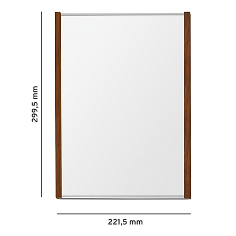 Rechthoekige spiegel met houten frame. Afmetingen: 299,5 x 221,5 mm.