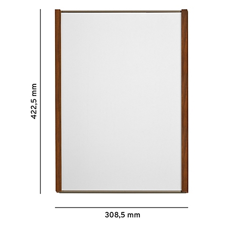 Miroir rectangulaire avec un cadre en bois. Dimensions : 422,5 mm x 308,5 mm.