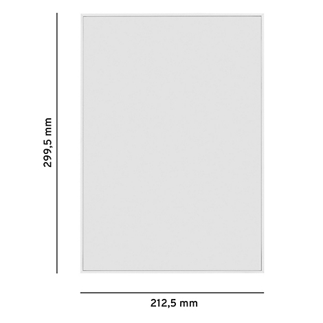 Ein weisses Rechteck, die Masse sind beschriftet: 299,5 mm x 212,5 mm.