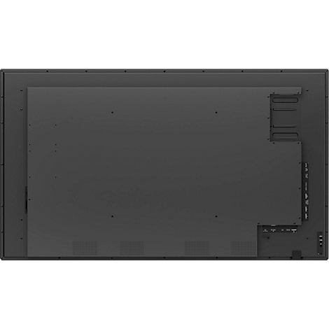 Vue de dessus de l'arrière d'un grand écran noir avec ports et supports.