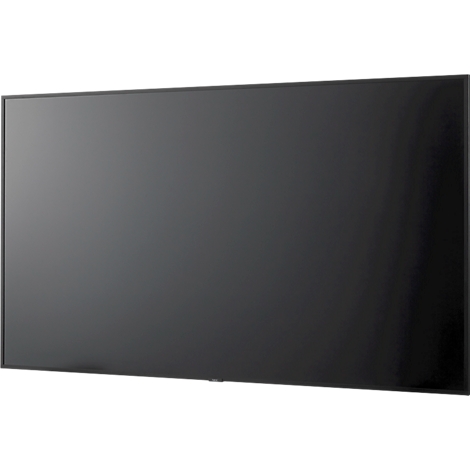 Une télévision rectangulaire noire, légèrement vue de côté, sur fond blanc.