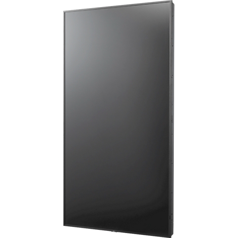 Un écran noir rectangulaire avec un cadre fin. La surface réfléchit légèrement.