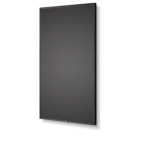 Un écran noir rectangulaire monté sur un mur blanc.