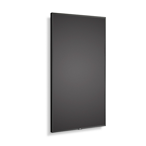 Grand rectangle noir, probablement une télévision ou un écran, sur un mur blanc.