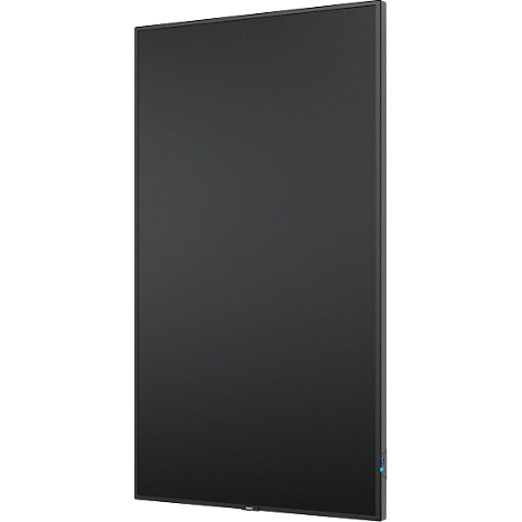 Écran noir rectangulaire, cadre fin, point bleu en bas à droite.