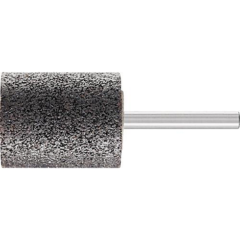 Cilindrische slijpkop met grijs, ruw oppervlak en metalen steel.