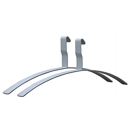 Two light gray coat hangers interlocking.